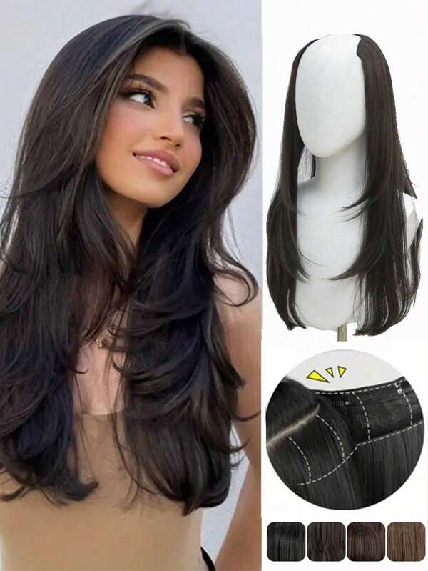 One-Piece Type Gorgeous Layered Hair Extensions Wig For Women - Long Straight Synthetic Wig For Women Daily Party Decors Hair Clips Claw Clips Hair Claws Hair Slide Hair Barrettes, School Stuff