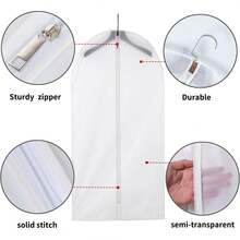 10 Pack 40in Clothing Dust Cover, Transparent Clothing Dust Bag, Dry Cleaner Clothing Hanging Bag, Translucent Dust Cover, Reusable Dust Bag, Washable Non-Woven Clothing Bag, Thickened Zipper Suit Cover Hanger, Dust Cover Waterproof Clothing Cover, Wedding Dress Protective Cover, Suitable For Coats, Shirts, Skirts, Pants And Other Clothing Suitable For Wardrobe, School, Office, Home, Travel, Bag Storage, Clothing Storage, Clothing Dustproof, Christmas, Back To School Supplies - 無色 - 查看 6