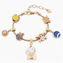 1 pieza Brazalete personalizado de estilo hip hop con diseño de personaje de anime "One Piece" de pirata esqueleto Monkey D. Luffy, adecuado para uso diario