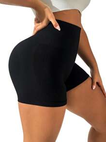 TNTOR Plus Size Women Solid Color Everyday Fitness Sports Shorts, Elastic Yoga Shorts, Figure Flattering High Waisted Slimming Workout Shorts, Gym Leggings, Black, Plus Size, High Waist Lifting Yoga Shorts, Tight Fit Quick Dry Exercise Shorts, Peach Butt Lifting Mid Waist Yoga Shorts, High Waist Design With Slimming Effect, Suitable For Cycling And Workouts, Tighten Hips Skinny Shorts, Comfortable For Fitness Enthusiasts