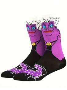 Disney 2 pares de calcetines cómodos tipo tripulación con diseño de bruja de Blancanieves del personaje de dibujos animados, resistentes al olor, con absorción de sudor, transpirables, estilo halloween, perfectos para regalos, fiestas, uso diario, eventos casuales, personajes de Disney Bruja Vieja
