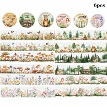 1 Roll Of 4CM Wide * 2M Long Two Styles Of Stickers Forest Animal Flower Garden Fence Mushroom Handbook Tape Stickers Aesthetic Stickers For Scrapbook Journaling Water Bottles Laptop, Scrapbooking Supplies Kit, Waterproof Vinyl Bullet Junk Journal Stickers For Adults Back To School