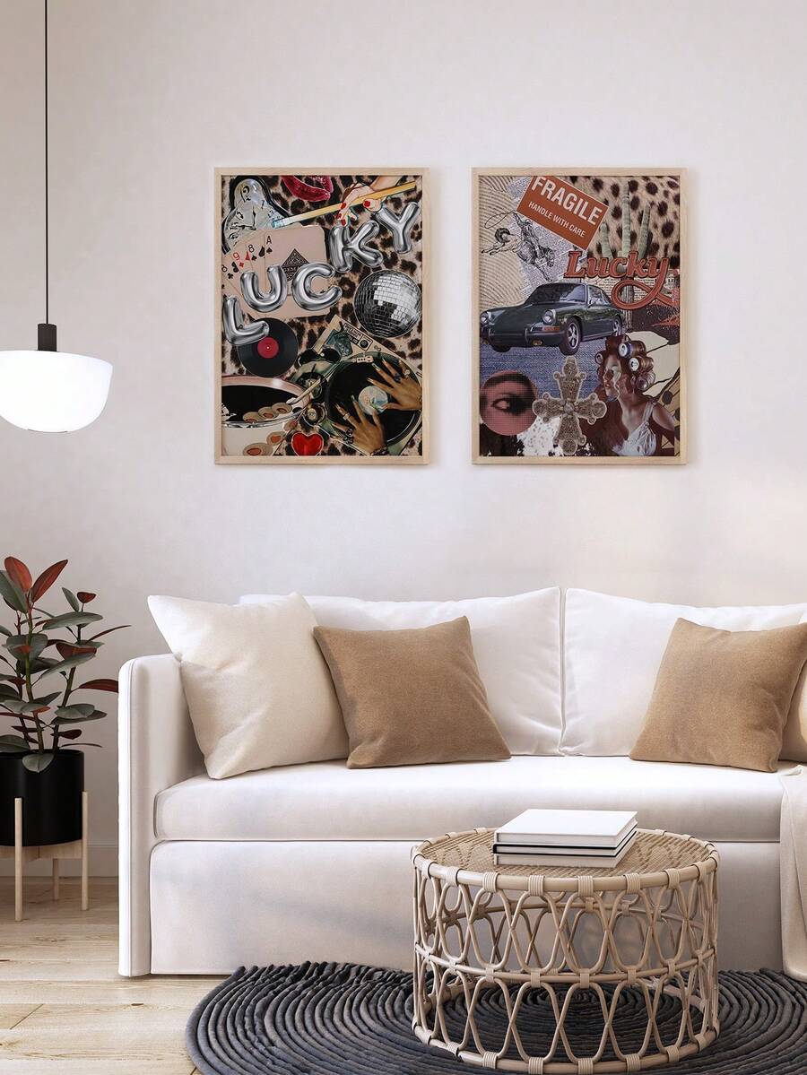 2 幅红樱桃海报手挂画幸运挂画 8 球墙艺术星墙印刷品时尚墙饰复古海报客厅墙壁装饰无框