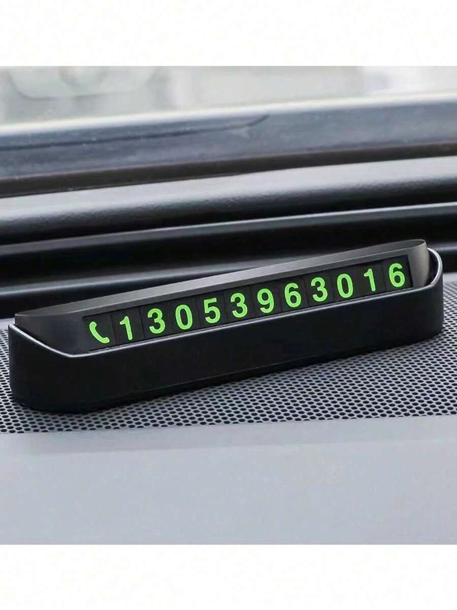 1pc Press-Down Hidden Temporary Parking Number Sign With Night Visibility, Durable Plastic Car Dashboard Phone Number Card For Easy Contact - one-size - View 1