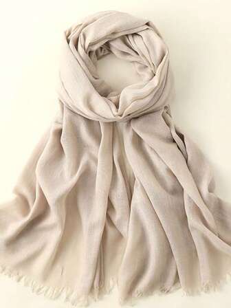 1pc 120g Faux Linen Solid Color Tasseled Warm Shawl Scarf, Bamboo-Patterned Travel Gift For Women For Dress