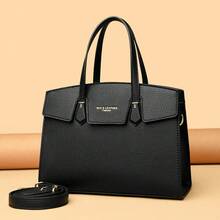 Large PU Tote Bag In Urban Minimalist Style - JH - 612 - Spring 2025 Collection - Available In Black, Misty Blue, Red, Earthy Brown, Beige, Burgundy With Stitching & Embossing - Daily Matching - Dusty Blue - View 2