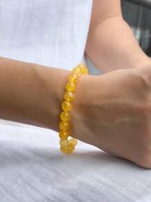 1pc Citrine Stretch Beaded Bracelet, Yellow Crystal Bracelet For Abundance, Luck, Wealth, Energy Healing Jewelry Gift 6mm 8mm 10mm