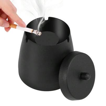 Ashtrays For Cigarettes Outdoor Ashtray With Lid For Outside, Stainless Steel Ash Trays With Covers For Patio, Iron Windproof Standing Big Metal Odorless Tabletop, Black Ashtray Boy Valentine Heart Women's Valentine