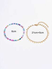 GARMEND 2pcs/Set Fashionable Minimalist Rice Bead Round Pendant Beach Style Anklet Set - Multicolor - View 3