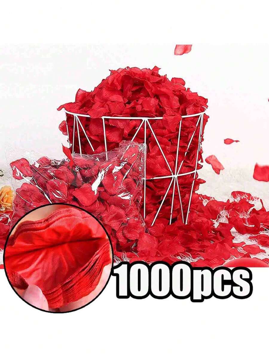 1000/500/100 件彩色爱情浪漫温暖丝绸玫瑰人造花瓣婚礼派对鲜花装饰玫瑰用品、情人节、礼物 - 酒紅色 - 查看 1