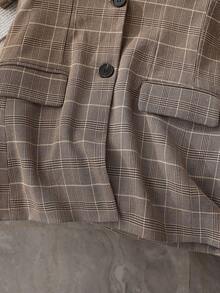 Short Sleeve Plaid Blazer With Pockets And Front Button Closure - Gray Plaid - View 5