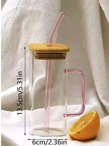 1pc 400ml Clear Straw Bottle, Modern Glass Coffee Cup For Home, Office - Clear - View 3