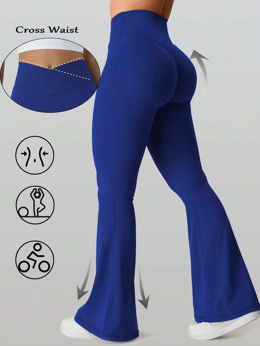 RUNONWHEELS 5 Quần yoga nữ cạp cao, ống loe chéo, quần legging tập luyện co giãn, quần ống rộng.