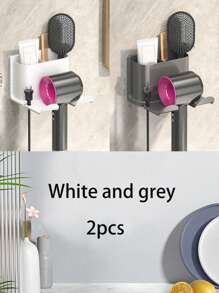 1pc/2pcs Hair Dryer Holder, No-Drill Bathroom Hair Dryer Rack, Wall-Mounted Hair Dryer Stand Organizer Bathroom Organizer Bathroom Decor Fall Decor Back To School