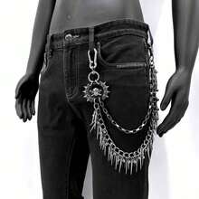 Fashion Cool Punk Hip Hop Jeans Pants Chain Studs Rivet Chain Wallet Chain Men - 古董銀器 - 查看 3