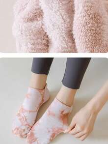 1 双短款瑜伽袜，扎染瑜伽普拉提袜，女士防滑运动袜，毛圈隐形瑜伽袜，四季健身踝袜 - 彩色 - 查看 5