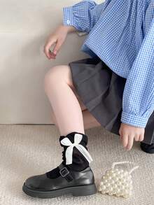 1 Pair Girls Thin Long Socks With Bow Lace Details, Princess Style Solid Color Mid-Calf Socks For Teens And Children - Multicolor - View 10