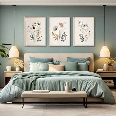 1Pc/3Pcs Modern Wild Floral Wall Art Decor Posters Abstract Wildflower Canvas Prints Fashion Paintings For Living Room Bedroom Home Office Dormitory Decor Wall Background Design Picture Framed/Unframed ,Wall Art With Frame