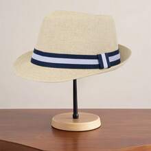 Men Fedora Hat Tree/Webbing Pattern Panama Jazz Cap Summer Outdoor Sun Sun Hat - Beige - View 6