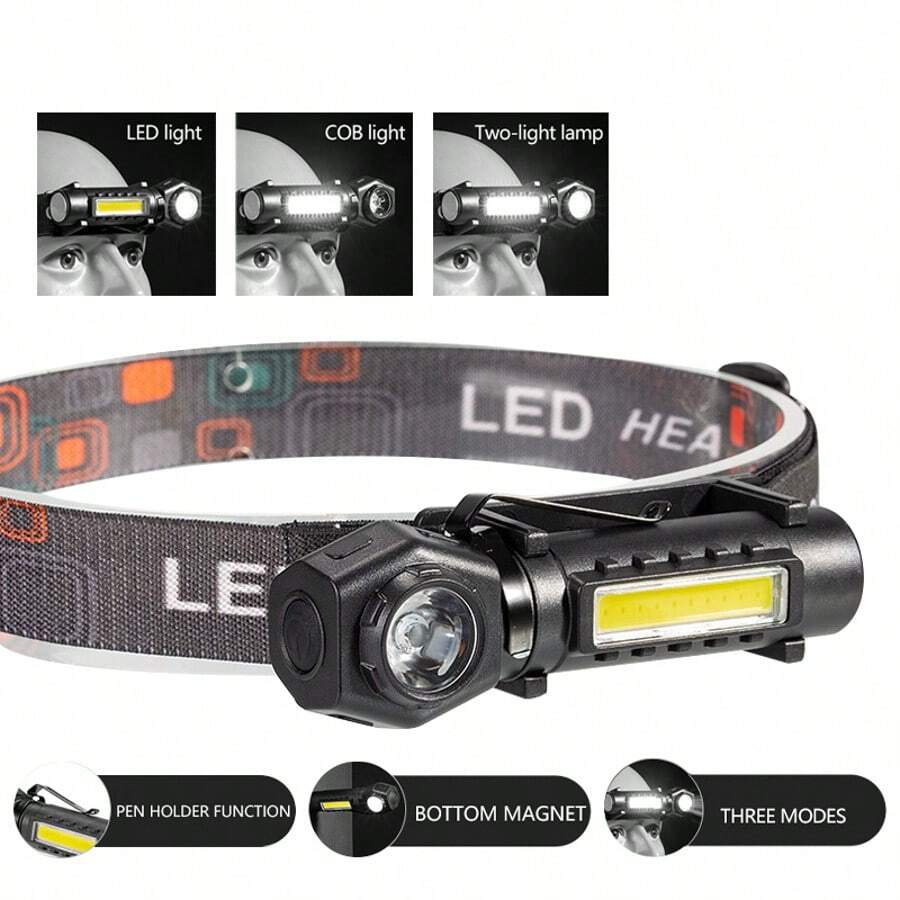 Super Bright LED Headlamp Rechargeable Flashlight With XPE COB Beads And Tail Magnet Dual Purpose Work Light, Camping Accessories - Multicolor - View 1