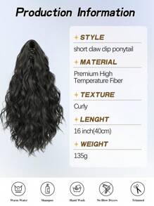 Ponytail Extension, 20 Inch Short Claw Clip Ponytail Extension, Wavy Curly Claw Clip In Ponytail Hair Extensions, Natural Fake Ponytail Synthetic Hairpiece For Women Daily