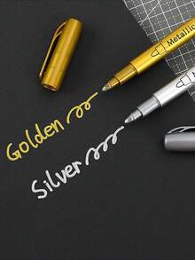 2pcs Gold & Silver Metal Paint Pens For Diy Drawing On Black Card/Doodling/Craft/Scrapbooking/Sign-Making - Multicolor - View 8
