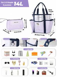 Conjunto de 1 Necessaire de Praia Grande em Nylon com Bolso para Óculos, Tamanhos P/G, Bolsa Tote Portátil com Vários Bolsos, Lavável, Cor Clara, Resistente à Areia, Ideal para Praia, Maquiagem e Cosméticos, Bolsa de Viagem, Bolsa para o Dia a Dia, Lancheira, Presente para o Início do Semestre, Primavera/Início do Verão, Aniversário, Férias, Uso Diário, Feriados, Dia das Mães, Bolsa, Necessaire de Maquiagem, Item Essencial para Viagem - Roxo Malva - Ver 12