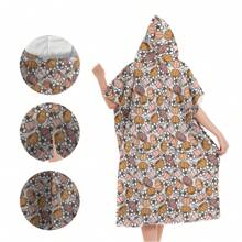 1pc Digital Printed Pattern Ultra-Fine Fiber Hooded Bath Towel, Suitable For Bathing, Swimming Pool, Travel Items, Festival Gifts