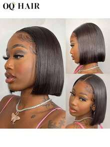 OQ Hair Wear & Go Glueless Wig Straight Bob 6x4 HD Lace Closure Wig Human Hair Wig Glueless Wear Go Wigs 180% Density 12-14 Inch Pre-Cut & Pre-Plucked Unprocessed Human Hair Wigs Natural Color Hairline Daily Use For Women Hollween Costumes For Women Green Disfraz Halloween Mujer Accesorios Para El Pelo Costume Travel Essential Costumes For Woman Gold Heels Gifts For Women - SNatural - View 3