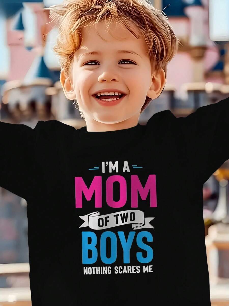 Mom Of Boys Outnumbered And Loving It Mother's Day Sons Boy T-Shirt - Black - View 1