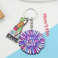 1 件创意教师节铅笔尺子木质标签钥匙扣，休闲时尚仿尺子铅笔装饰字母烟花木质钥匙扣，学校风格返校礼物，适合老师和同学的汽车配件包饰背包 - 彩色 - 查看 2