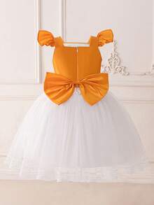 Young Girl Shiny Sequin Mesh Cap Sleeve Princess Dress Suitable For Performances And Parties - Orange - View 4