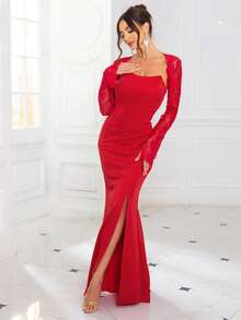 Elegant Sexy Backless Split Fishtail Hem Evening Dress, Party, Graduation, Weddings, Formal Events, Spring/Summer/Autumn - Red - View 6