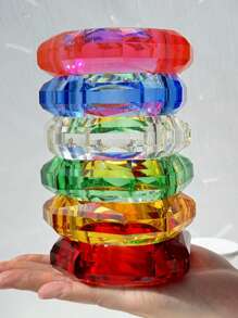 1pc Summer New Geometric Rhombus Transparent Resin Bracelet, Personalized Creative Stacking Jewelry Gift