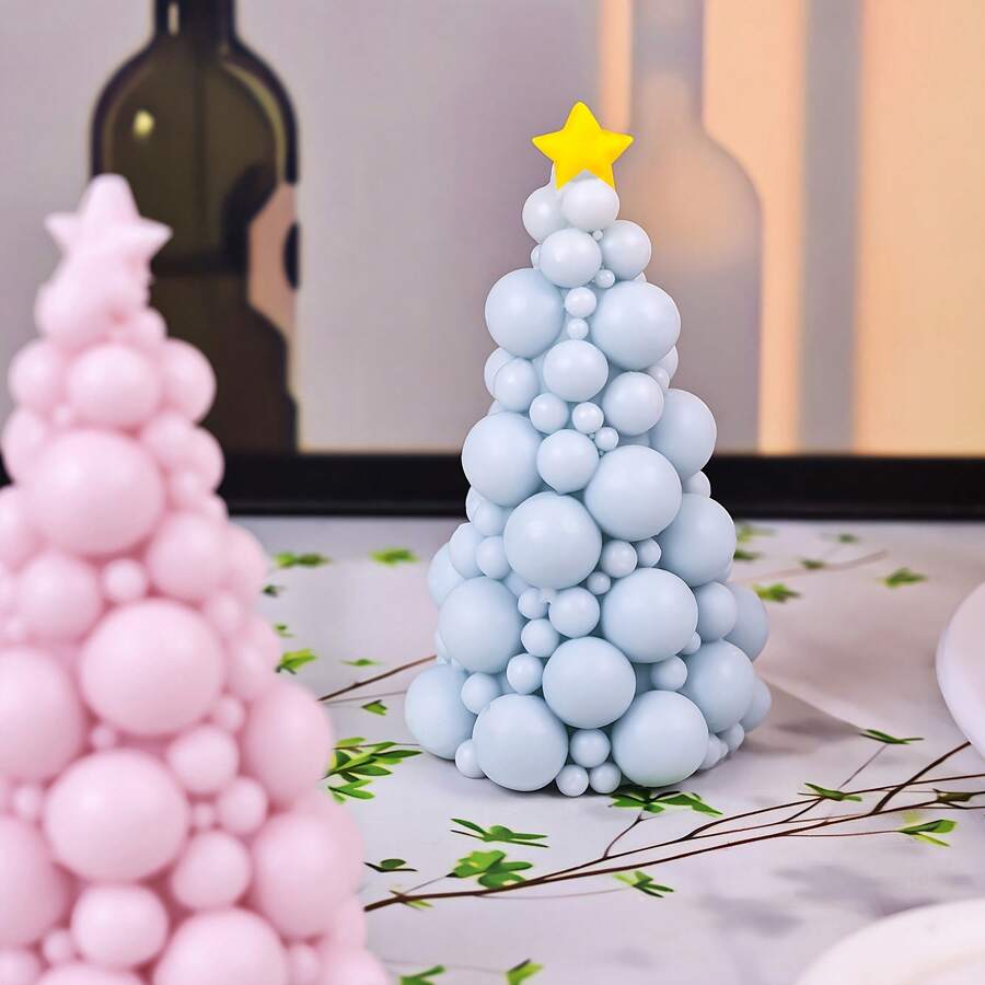 1pc Bubble Christmas Tree Mold, Creative Craft Gift, DIY Candle Decoration Silicone Mold For Christmas - White - View 1