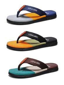 Sandálias masculinas de sola grossa com tecido de poliéster colorido, calçados de praia novos e antiderrapantes para o verão ao ar livre - Multicolorido - Ver 4