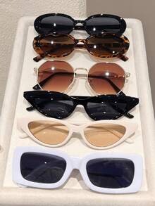 6/8副装女士几何框复古Y2K时尚眼镜，适合日常生活、海滩派对、街头摄影，是夏季海滩度假、户外活动和旅行的理想配饰。 - 彩色 - 查看 8