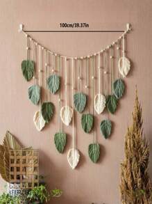 1pc Boho Handmade Woven Leaf Tapestry, Tassel Wall Hanging Artwork For Children Room, Bedroom Decor