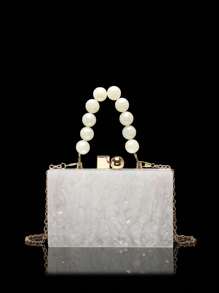 Acrylic Clutch Wallet, Marble Pattern Handbag, Women's Crossbody Bag With Pearl Chain, Formal Wedding/Gala