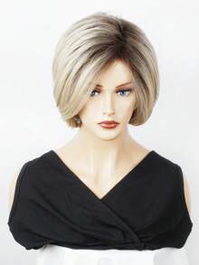 10 Inch Short Ombre Golden Bobbed Wig With Bangs, Straight Hair With Layered Cut, Suitable For Women, Girls, Ladies Daily Wear - Multicolor - View 2