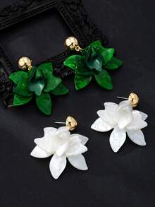 1 对时尚花卉设计夸张花瓣吊坠耳环，高端女士日常珠宝