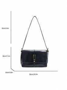 时尚休闲纯色方形翻盖挎包（不含配件），适合大学/学院课堂、通勤、工作、办公室、节日、假日、聚会、旅行，专为女性设计 - 适合职业女性、白领、青少年、大学生和年轻女孩 - 黑色 - 查看 11
