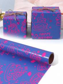 1 rolka fluorescencyjnego papieru do pakowania, fluorescencyjne litery papier do pakowania prezentów na ślub, urodziny, wieczór panieński, walentynki, dzień matki, przyjęcie świąteczne, bukiet kwiatów DIY - Niebieski Różowy - Zobacz 14