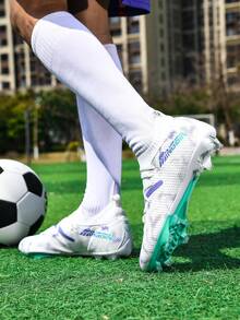 1 双男女通用足球鞋,适合比赛/训练的软地鞋,中帮户外运动鞋,系带前掌,防滑耐用鞋底,AG/FG 钉鞋,轻质高性能设计,多种颜色可选,工厂直销 - 白藍 - 查看 2