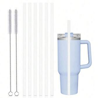 3pcs Replacement Straws Compatible With Stanley 14oz-40oz Tumblers, Reusable Long Straw With Straw Cleaning Brush, 12.2 Inch Plastic Straws, No Cup, Straws And Straw Brush Only