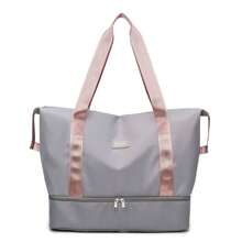 Bolsa de viagem listrada portátil de grande capacidade, bolsa feminina, que pode ser equipada com uma mala, personalizada e leve