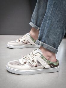 男士时尚休闲运动鞋，透气低帮一脚蹬运动鞋 - 白色 - 查看 2