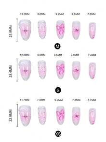 10 件 Y2K 芭蕾风格甜美杏仁形短款手工 3D 树脂水钻蝴蝶结和星星装饰按压式假指甲，可爱的芭蕾美学适合日常佩戴、约会、下午茶、外出美甲用品 - 彩色 - 查看 8