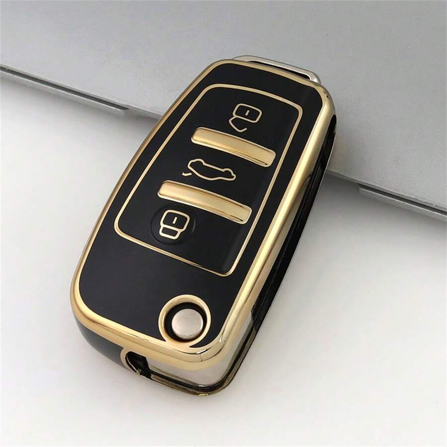 适用于奥迪 A1 A3 A4 A5 A6 A7 S3 S7 S8 R8 Q2 Q3 Q5 Q7 Q8 C5 C6 TT RS3 RS6 的 1 件装 TPU 全包覆式汽车翻盖钥匙扣保护套