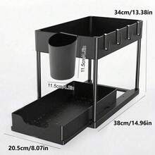 1 pezzo Organizer a 2 ripiani per sotto il lavandino, 1 pezzo Organizer per spazi stretti, Organizer multifunzione per lavello per bagno e cucina, Organizer a 2 ripiani scorrevole per sotto il lavandino, Cestello organizer scorrevole per mobile, Portaoggetti con ganci per tazze, Organizer per bagno e cucina sotto il lavandino con doppi cassetti scorrevoli